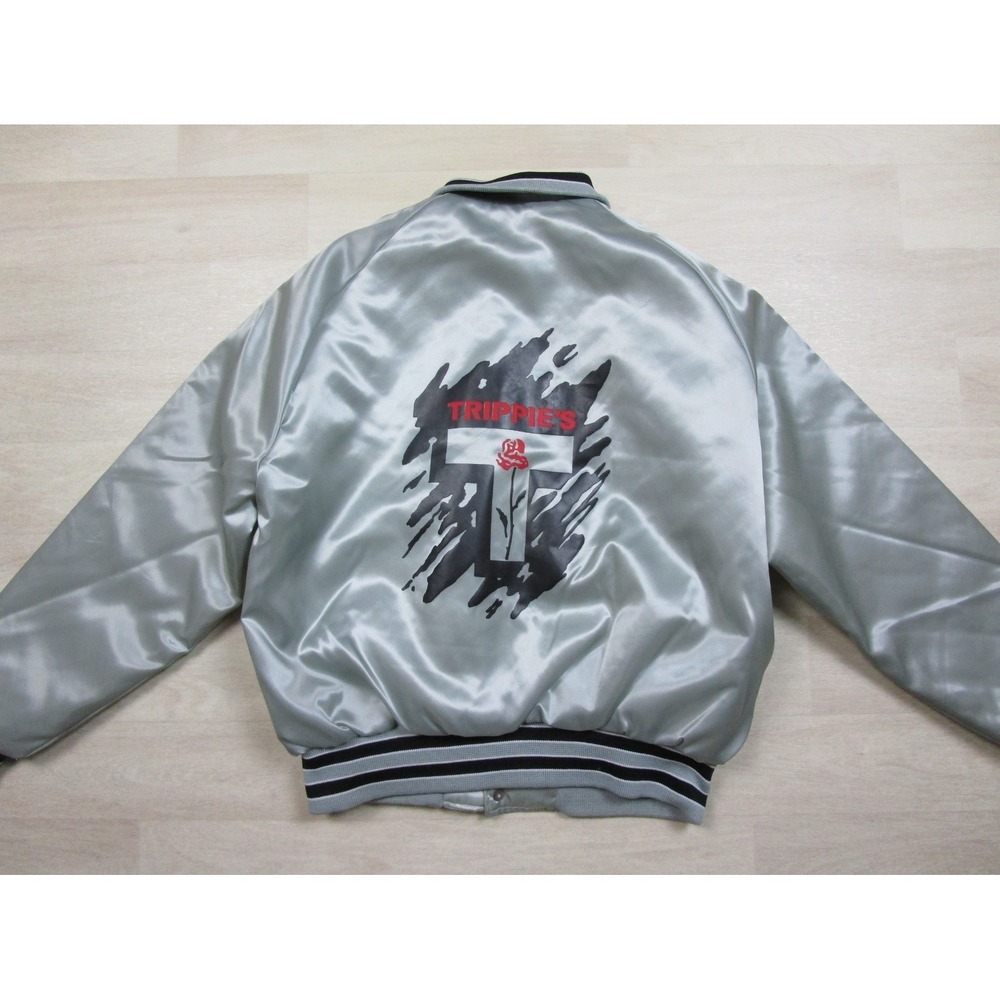 Vintage 70s/80s Aristo Jac Satin Bomber Jacket (M) Trippie's Rose Logo EUC‎
